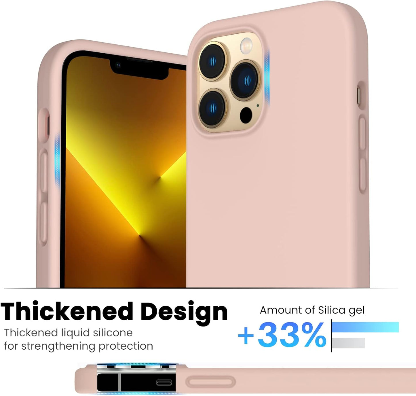 Shockproof Liquid Silicone Designed for Iphone 13 Pro Max Case 6.7", Gel Rubber Comprehensive Protection Anti-Shock Cover Drop Protection 6.7Inch-Sand Chalk Pink