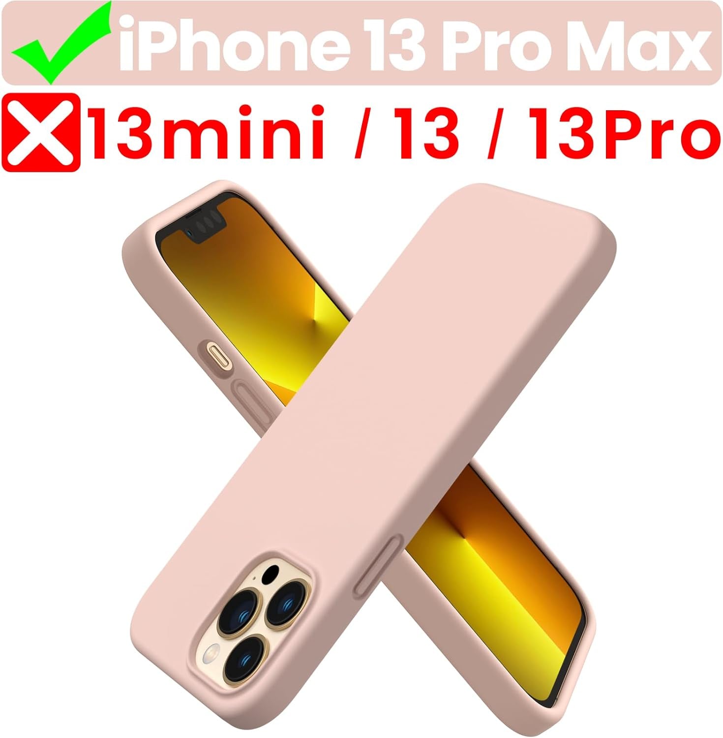 Shockproof Liquid Silicone Designed for Iphone 13 Pro Max Case 6.7", Gel Rubber Comprehensive Protection Anti-Shock Cover Drop Protection 6.7Inch-Sand Chalk Pink