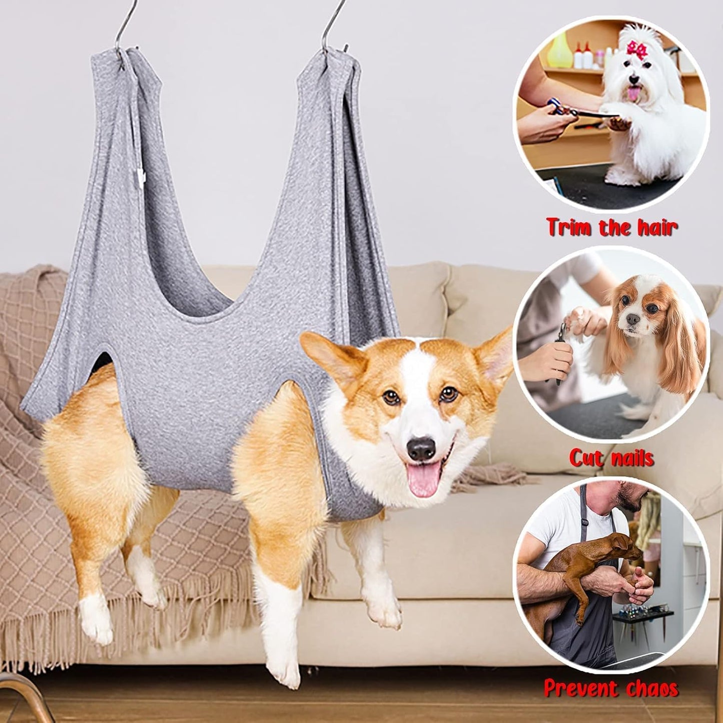 Pet Grooming Hammock and Nail Clip Bag for Dogs and Cats - Ideal for Grooming, Bathing, Nail Trimming, and Ear Cleaning - Suitable for Small to Medium Pets (13.7 Inches) with Hangers and Secure Fixing System