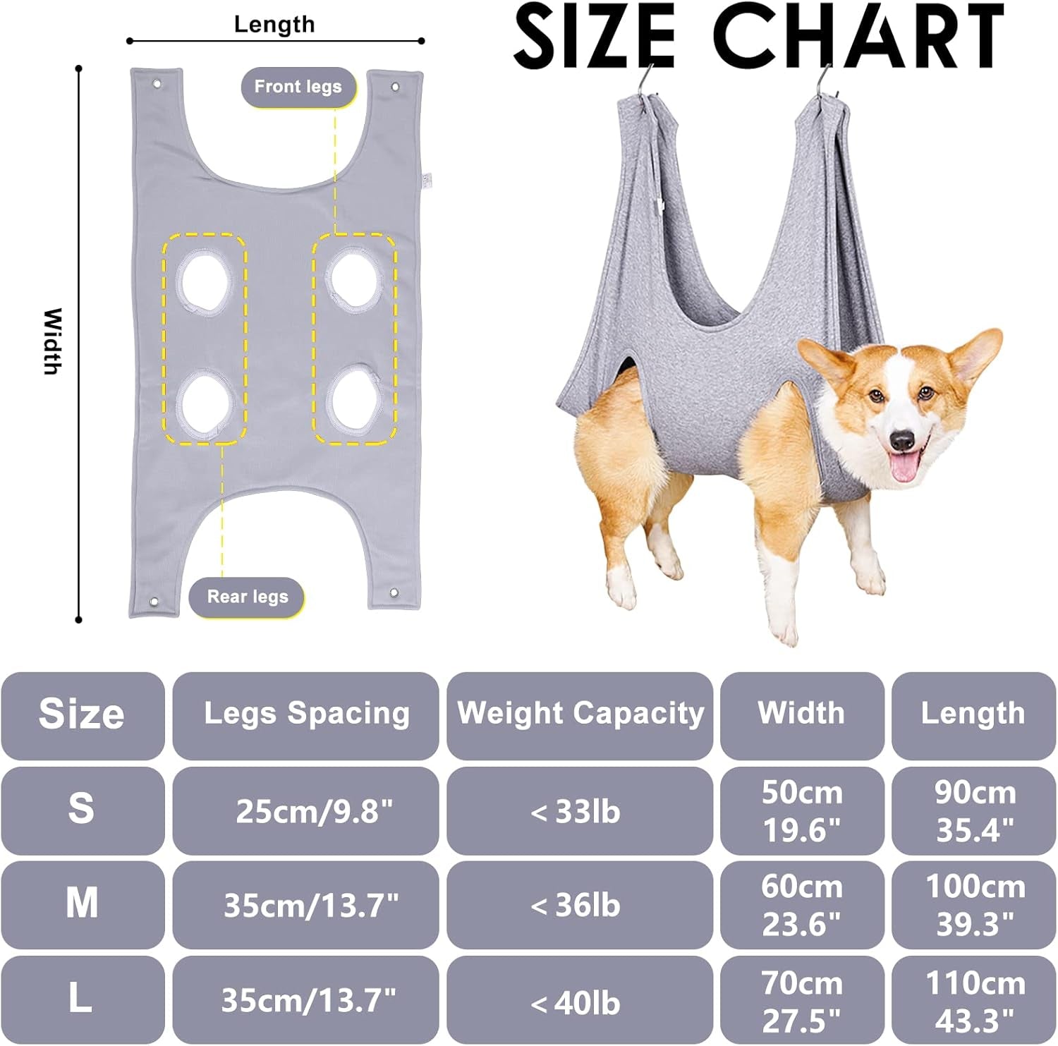 Pet Grooming Hammock and Nail Clip Bag for Dogs and Cats - Ideal for Grooming, Bathing, Nail Trimming, and Ear Cleaning - Suitable for Small to Medium Pets (13.7 Inches) with Hangers and Secure Fixing System