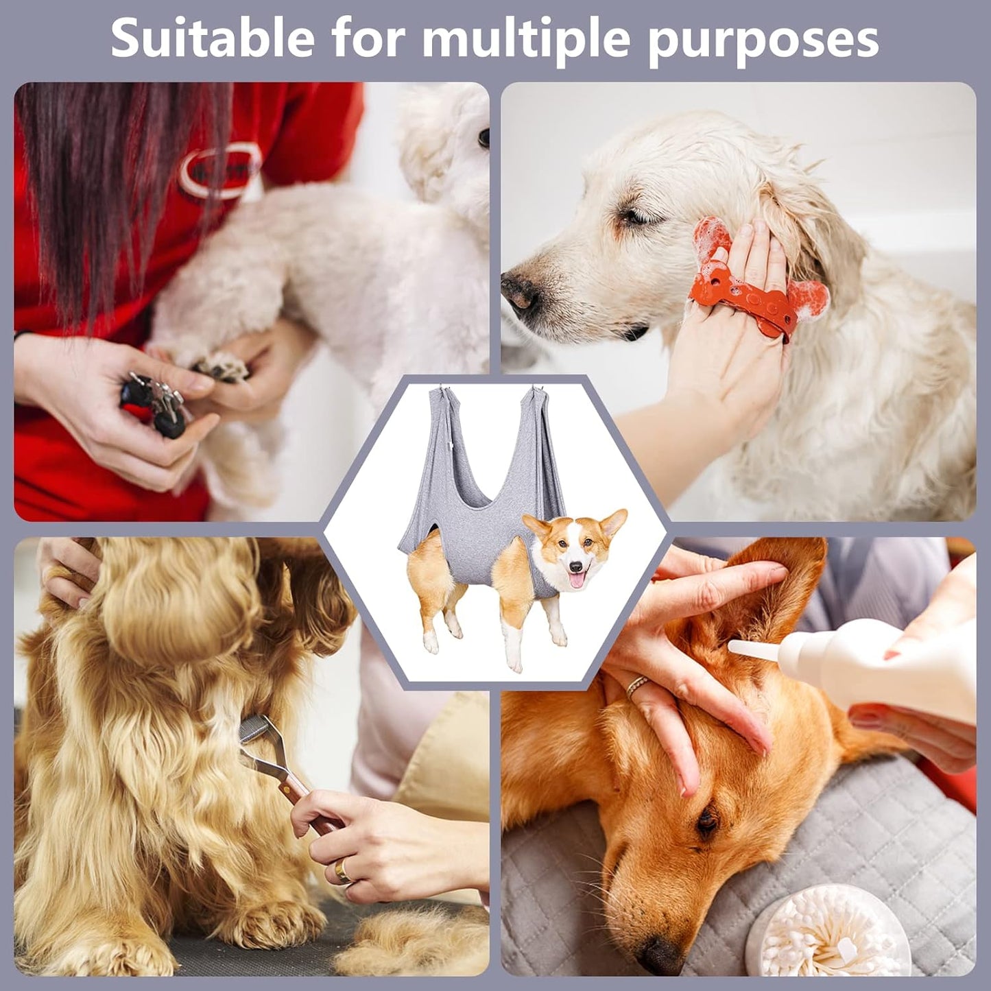 Pet Grooming Hammock and Nail Clip Bag for Dogs and Cats - Ideal for Grooming, Bathing, Nail Trimming, and Ear Cleaning - Suitable for Small to Medium Pets (13.7 Inches) with Hangers and Secure Fixing System