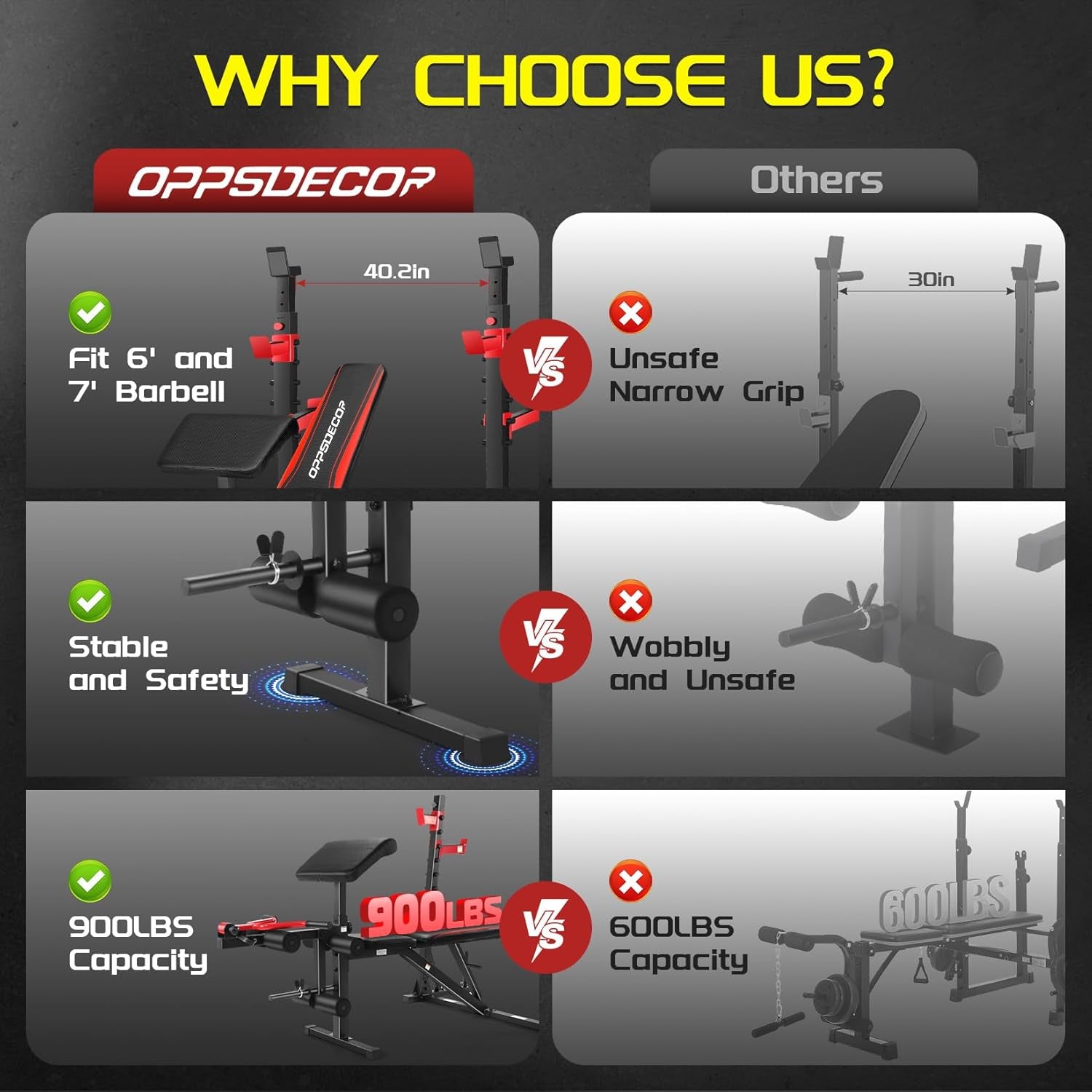 900 lbs Weight Bench Set with Squat Rack and Preacher Curl, Complete Leg Extension and Bench Press Equipment for Comprehensive Home Gym Workouts