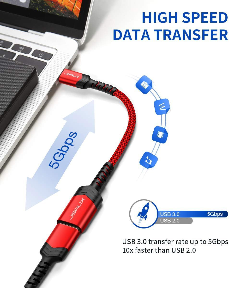 USB C to USB Adapter [2 Pack], Type C 3.0 OTG Cable on the Go Type C Male to USB a Female Adapter Compatible with Macbook, Iphone 16 Pro Max/16 Plus/16E/15, Samsung Galaxy S25/S24/S23-Red